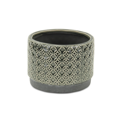 7" Gray Geometric Ceramic Indoor Outdoor Round Pot Planter-3