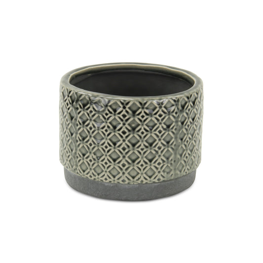 7" Gray Geometric Ceramic Indoor Outdoor Round Pot Planter-3
