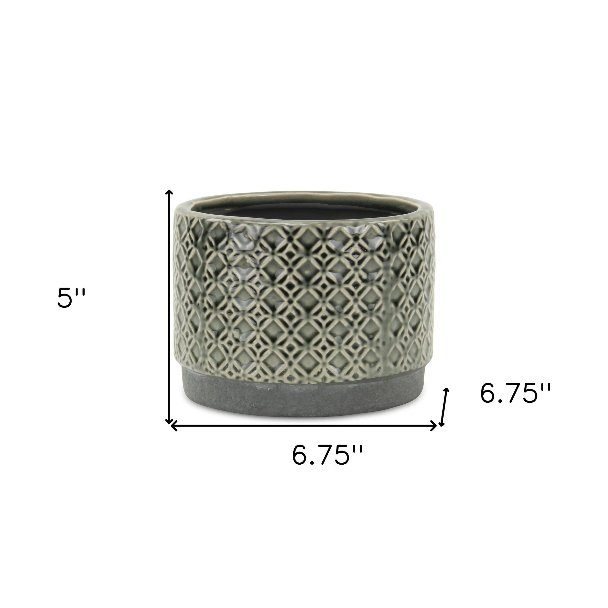 7" Gray Geometric Ceramic Indoor Outdoor Round Pot Planter-4