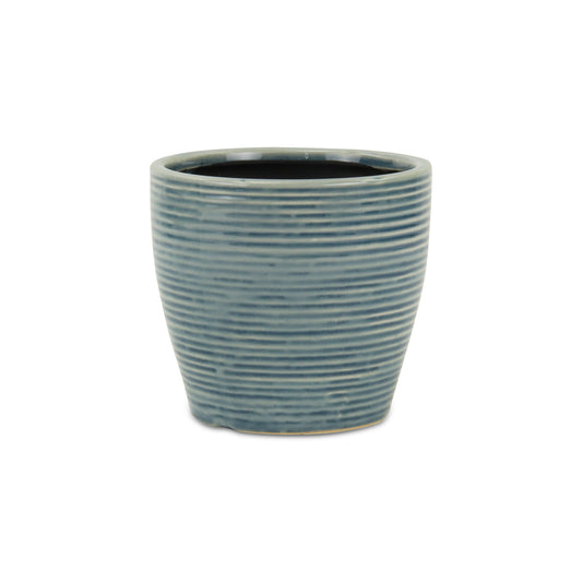 6" Blue Striped Ceramic Indoor Outdoor Round Pot Planter-2