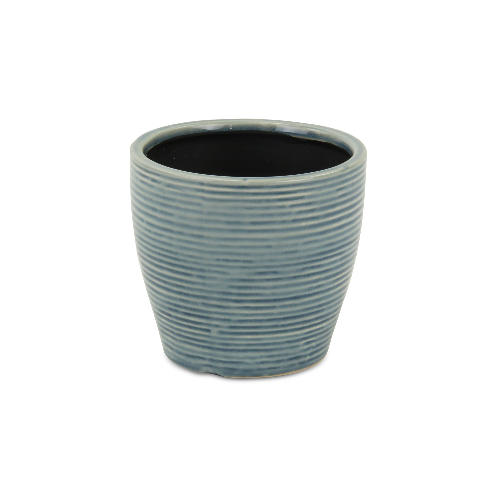 6" Blue Striped Ceramic Indoor Outdoor Round Pot Planter-3