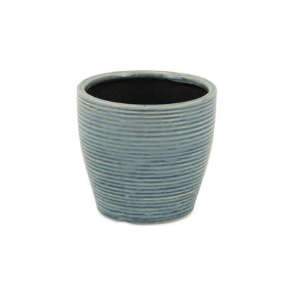6" Blue Striped Ceramic Indoor Outdoor Round Pot Planter-3