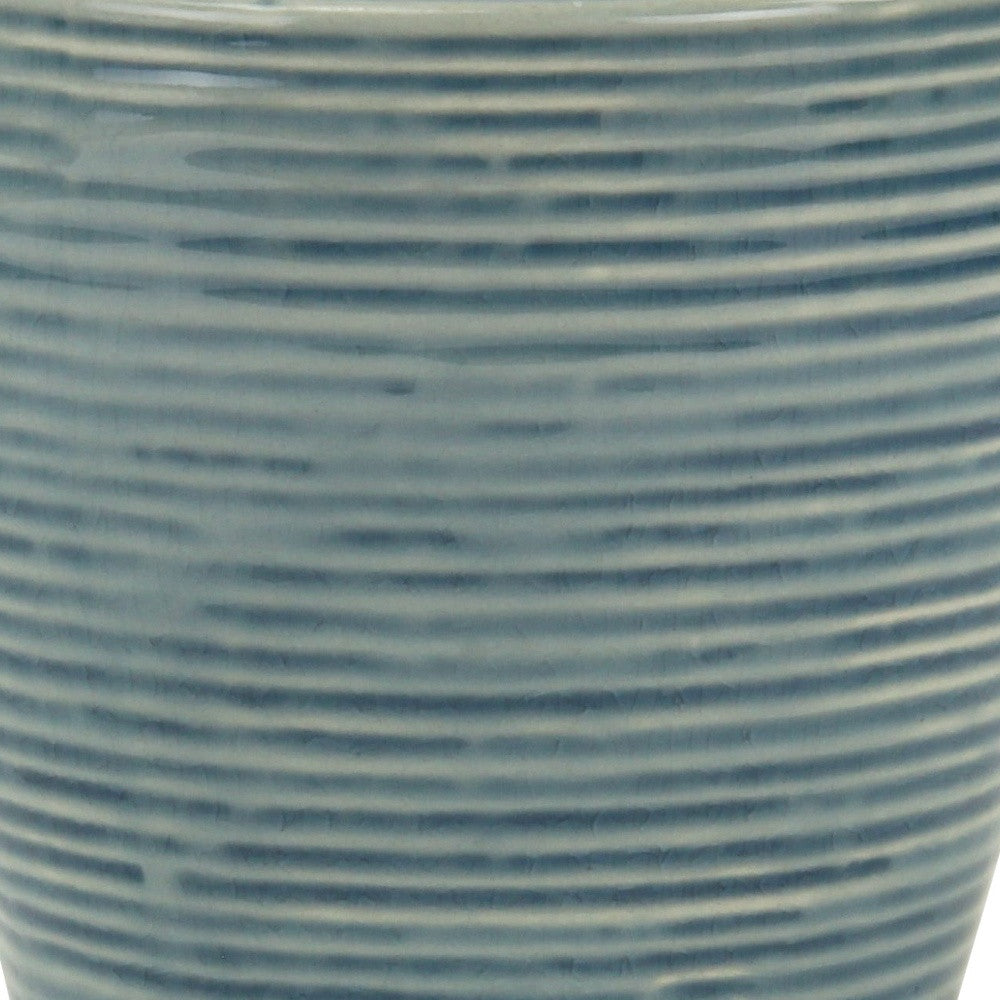 6" Blue Striped Ceramic Indoor Outdoor Round Pot Planter-4