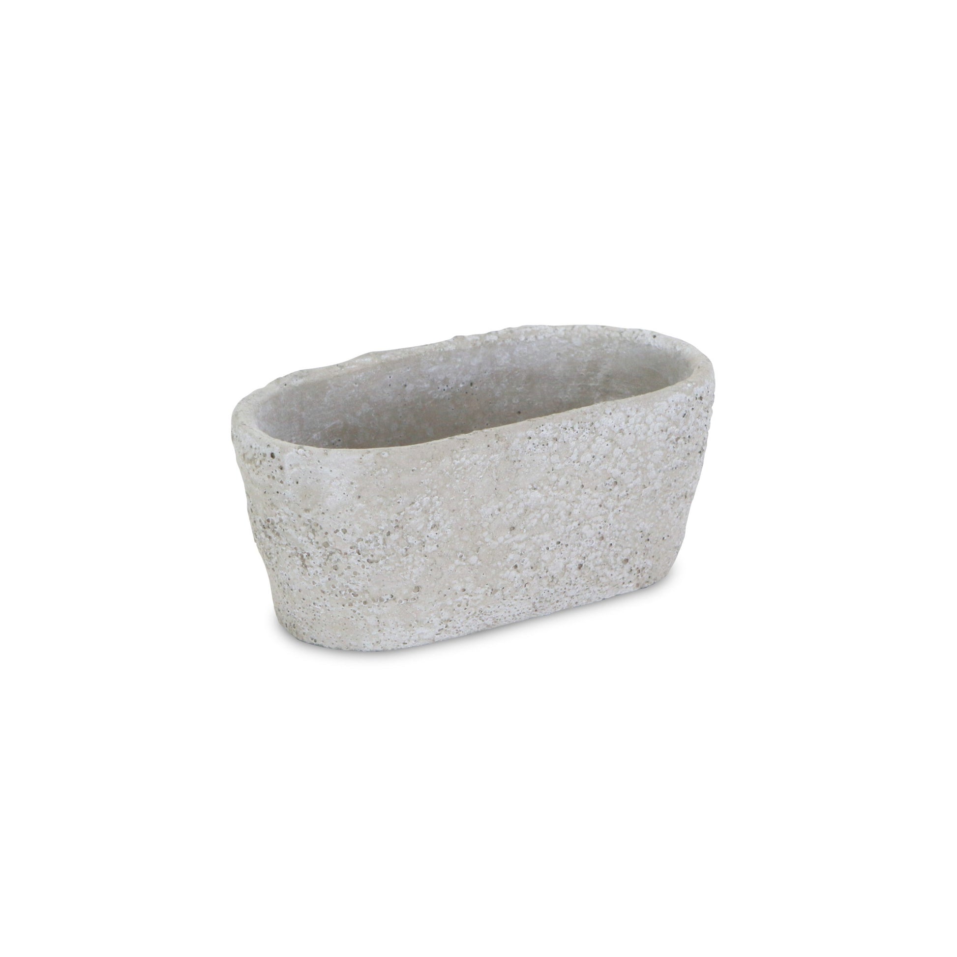 9" Gray Speckle Glaze Cement Indoor Outdoor Oval Pot Planter-2