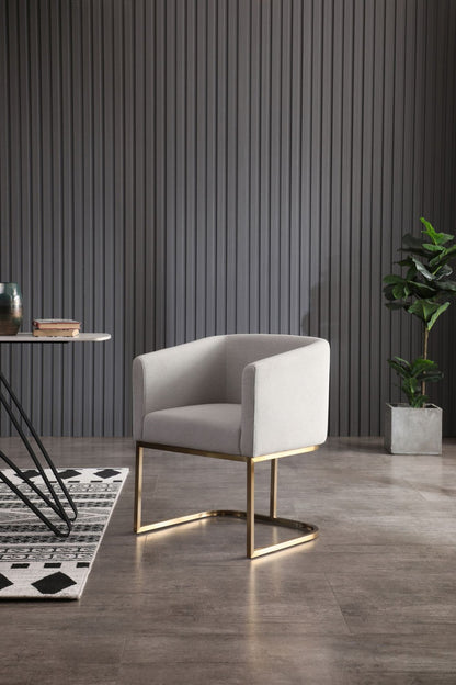 Light Gray And Antiqued Brass Upholstered Fabric Dining Arm Chair-8