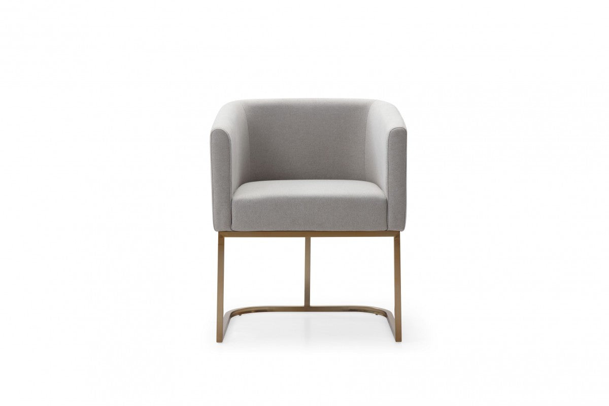 Light Gray And Antiqued Brass Upholstered Fabric Dining Arm Chair-1