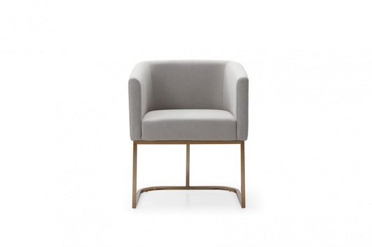 Light Gray And Antiqued Brass Upholstered Fabric Dining Arm Chair-1