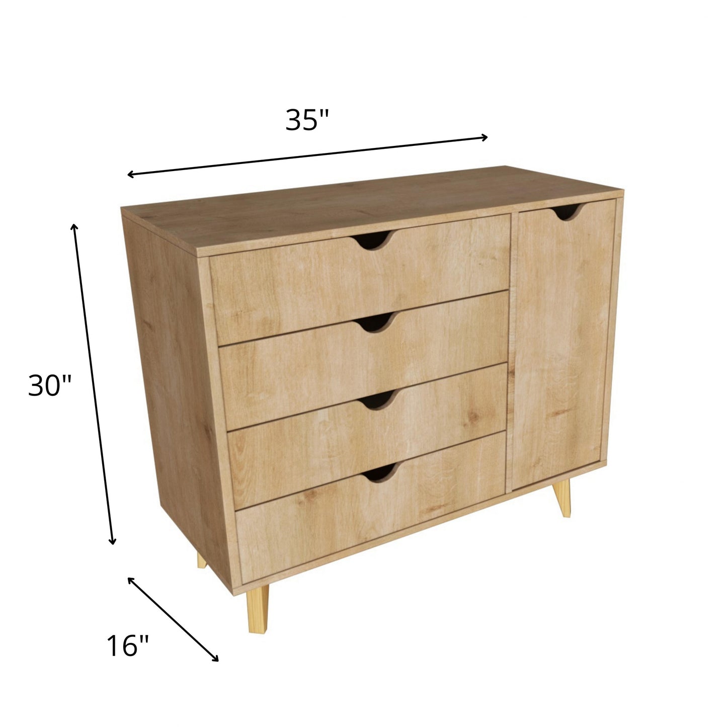 35" Natural Solid Wood Four Drawer Combo Dresser-5