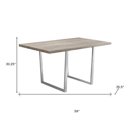 59" Taupe And Silver Solid Wood And Metal Sled Base Dining Table-3