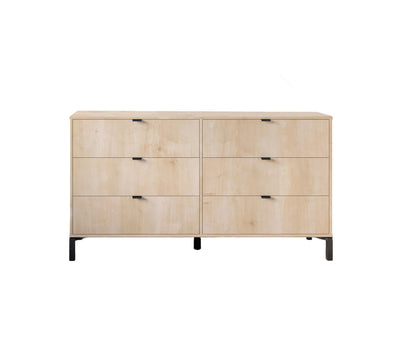59" Light Natural Manufactured Wood with Black Six Drawer Double Dresser-0