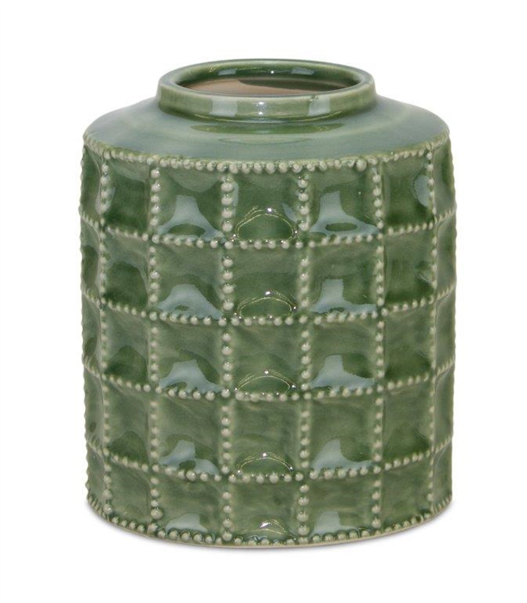 7" Green Terracotta Geometric Cylinder Table Vase-1
