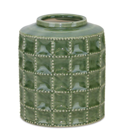 7" Green Terracotta Geometric Cylinder Table Vase-1