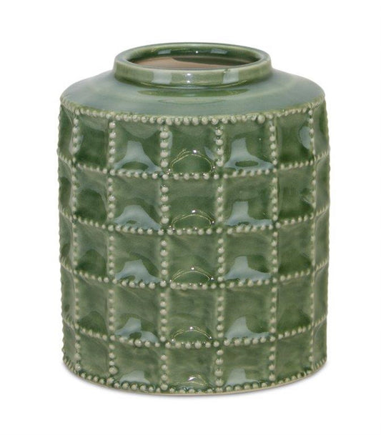 7" Green Terracotta Geometric Cylinder Table Vase-1