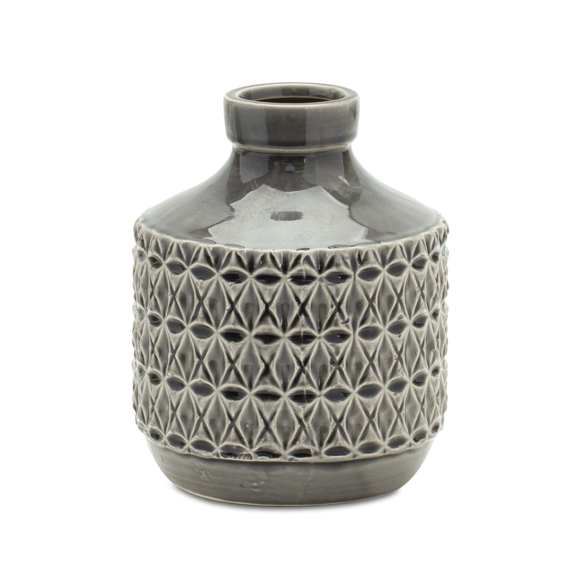 8" Gray Geometric Bud Terracotta Table Vase-1