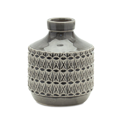 8" Gray Geometric Bud Terracotta Table Vase-1
