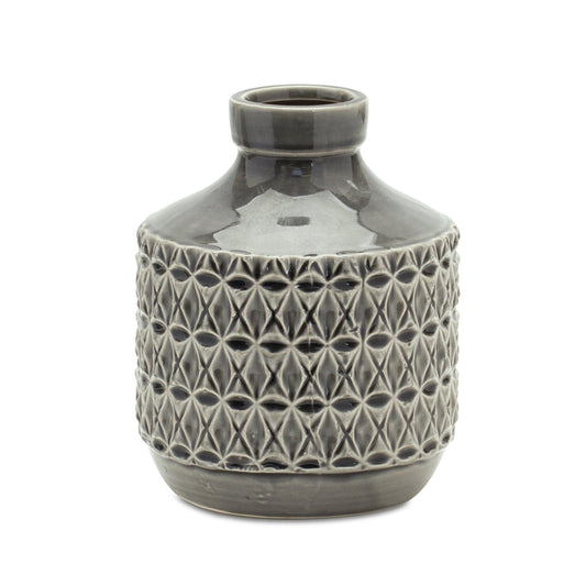 8" Gray Geometric Bud Terracotta Table Vase-1