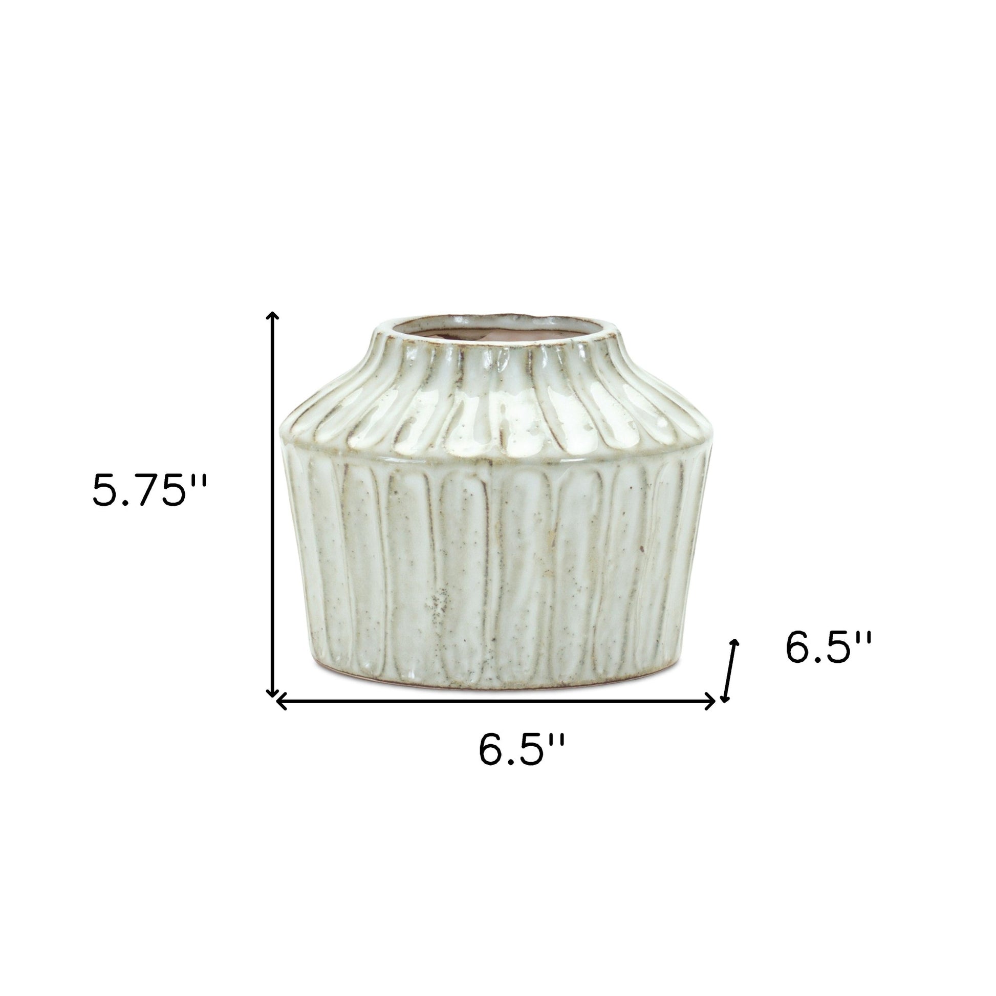 6" Ivory Ribbed Round Terracotta Table Vase-3