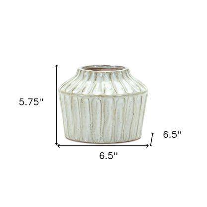 6" Ivory Ribbed Round Terracotta Table Vase-3