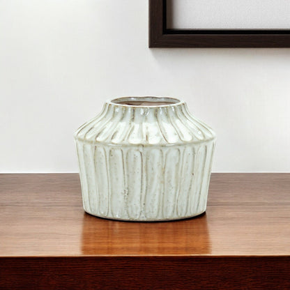 6" Ivory Ribbed Round Terracotta Table Vase-0