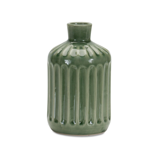 7" Green Terracotta Striped Bud Table Vase-1