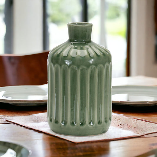 7" Green Terracotta Striped Bud Table Vase-0