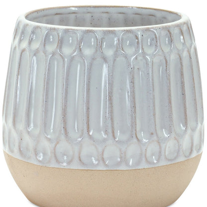 Set of Two Beige and White Ribbed Round Porcelain Table Vase-1