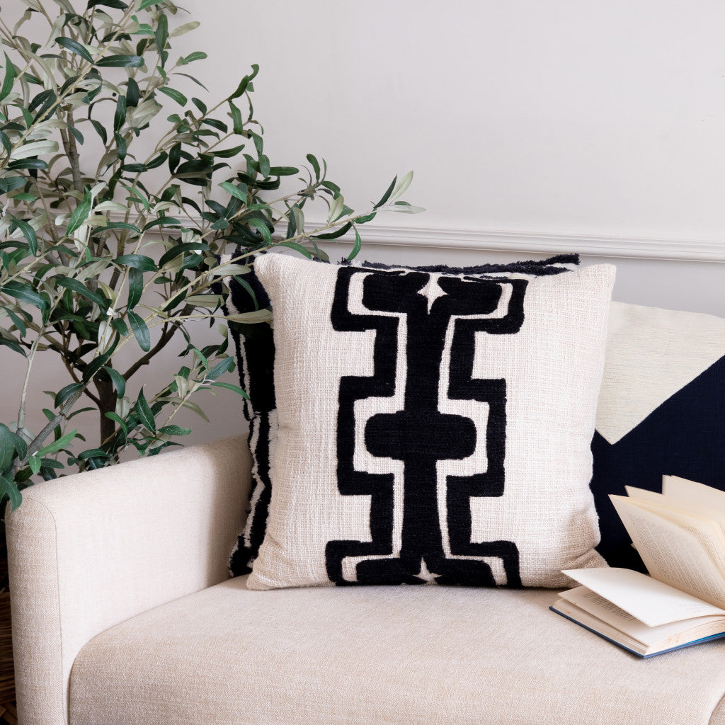 24" Black and Ivory Throw Pillow-8