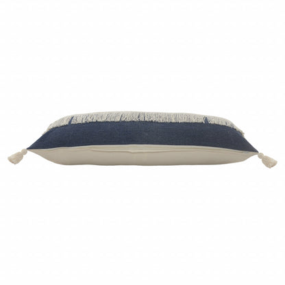 14" X 36" Denim Blue And Off-White 100% Cotton Zippered Pillow-1