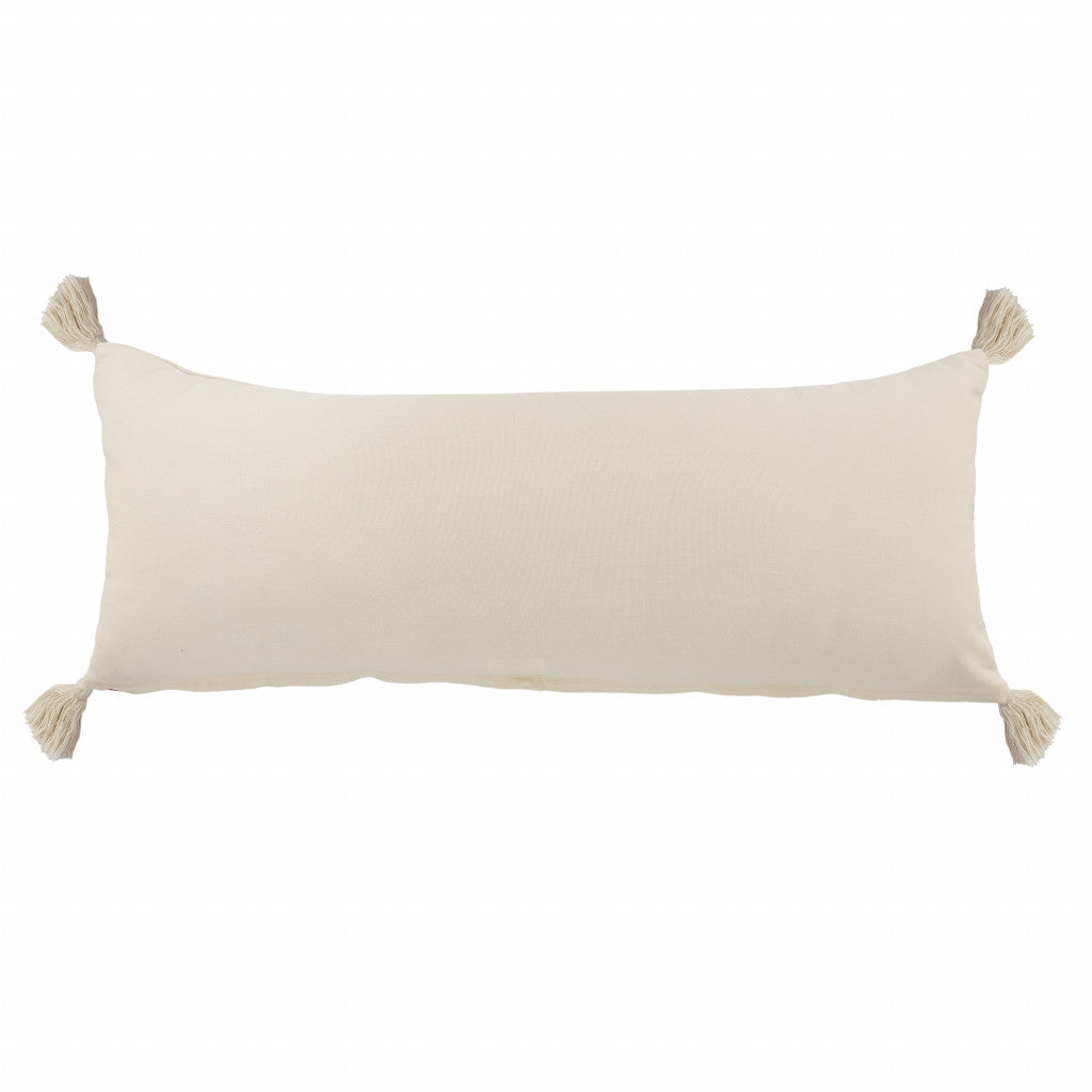 14" X 36" Denim Blue And Off-White 100% Cotton Zippered Pillow-4