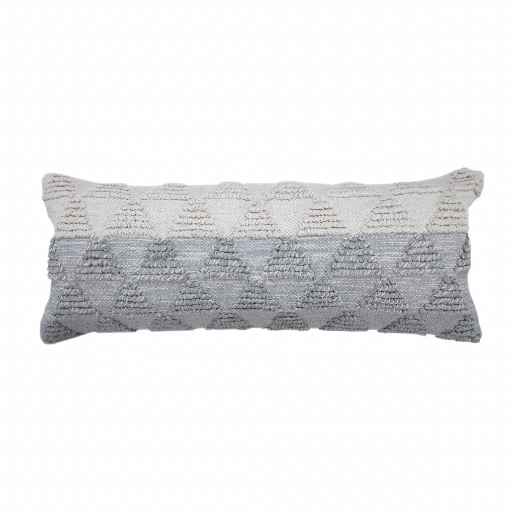 14" X 36" Gray And Off White Cotton Geometric Throw Pillow-1