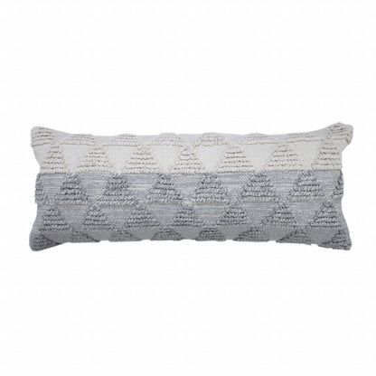 14" X 36" Gray And Off White Cotton Geometric Throw Pillow-1