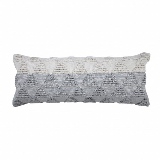 14" X 36" Gray And Off White Cotton Geometric Throw Pillow-1