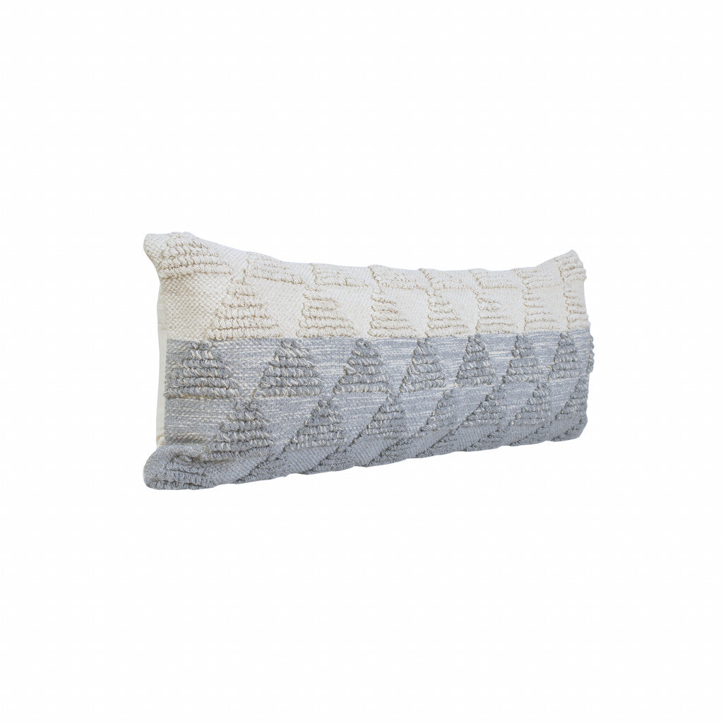 14" X 36" Gray And Off White Cotton Geometric Throw Pillow-2