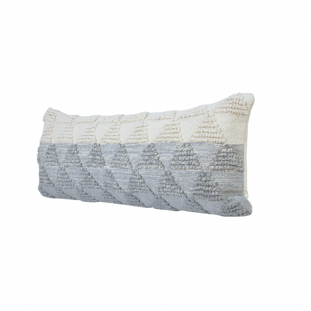 14" X 36" Gray And Off White Cotton Geometric Throw Pillow-3