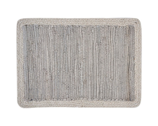 19" Set of Four Gray And Natural Cotton Placemats-2