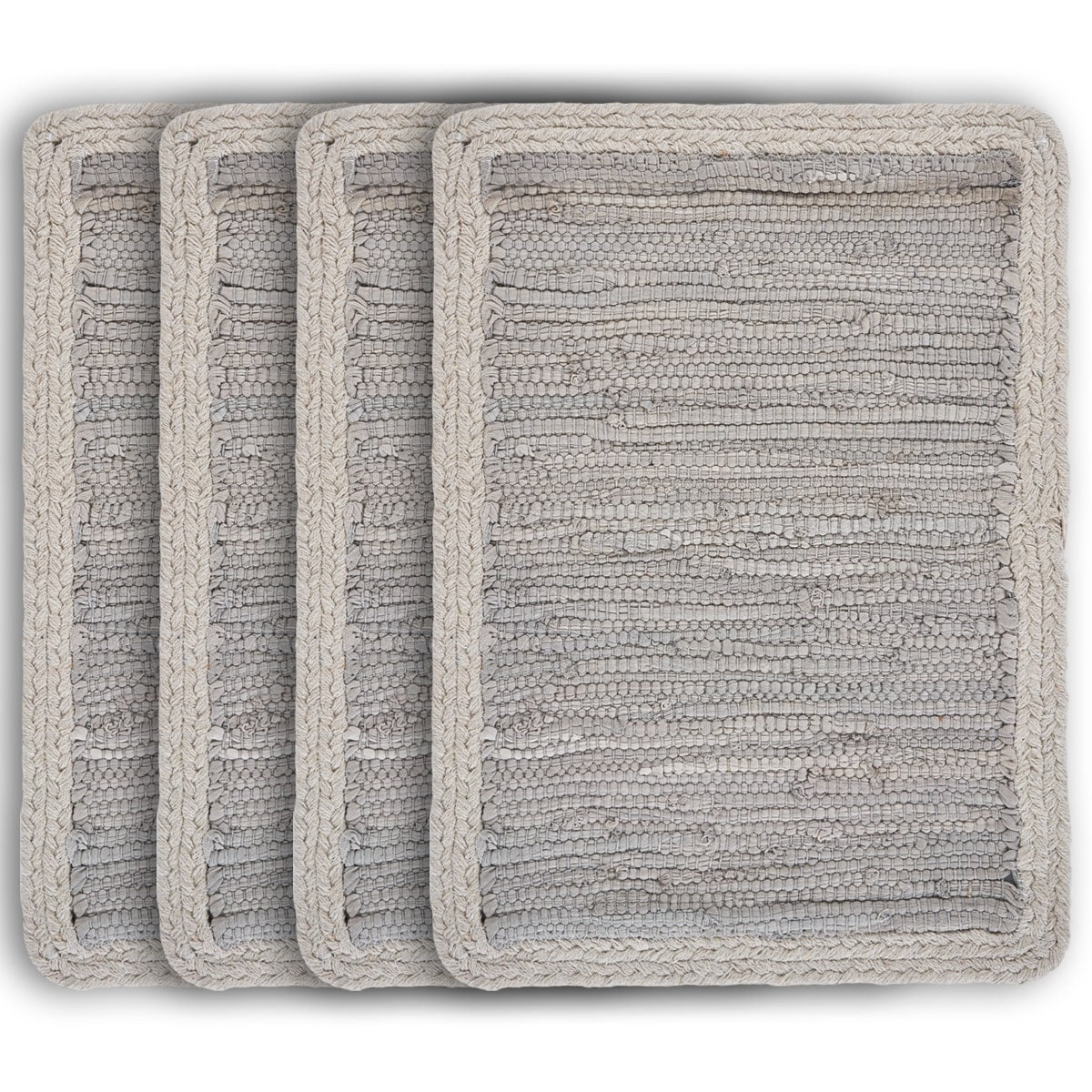 19" Set of Four Gray And Natural Cotton Placemats-1