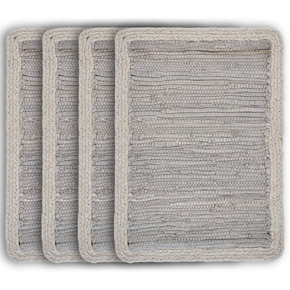 19" Set of Four Gray And Natural Cotton Placemats-1