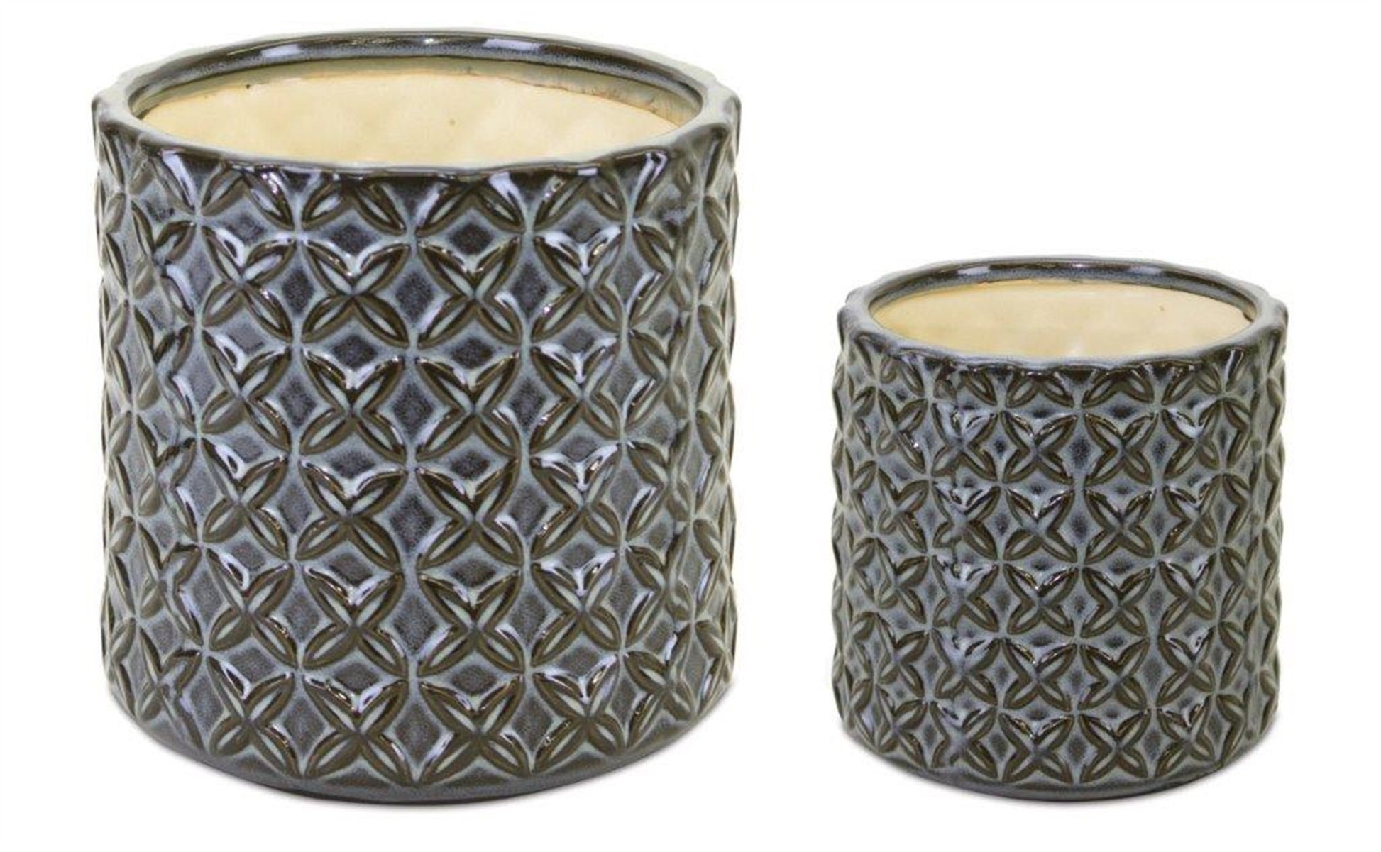 Gray and Brown Set of Two Clay 7.20346 ounce Round Pot Planter-3