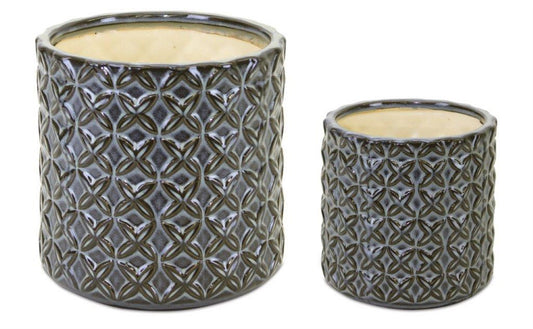 Gray and Brown Set of Two Clay 7.20346 ounce Round Pot Planter-3