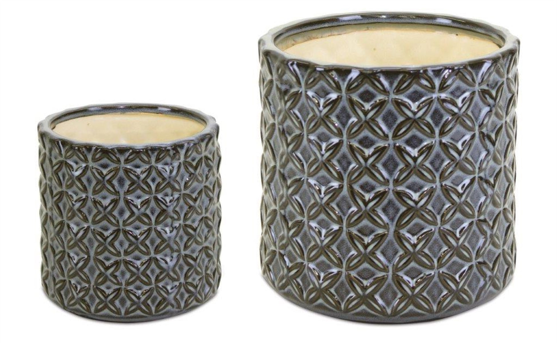 Gray and Brown Set of Two Clay 7.20346 ounce Round Pot Planter-4