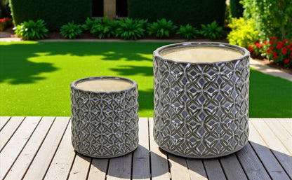 Gray and Brown Set of Two Clay 7.20346 ounce Round Pot Planter-0