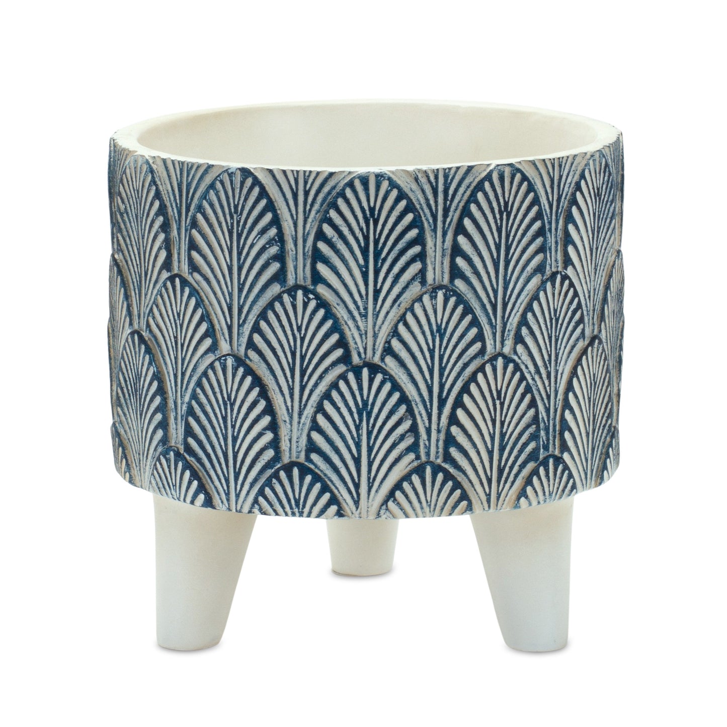 Set of Two Blue And White Polyresin Geometric Pot Planters-2