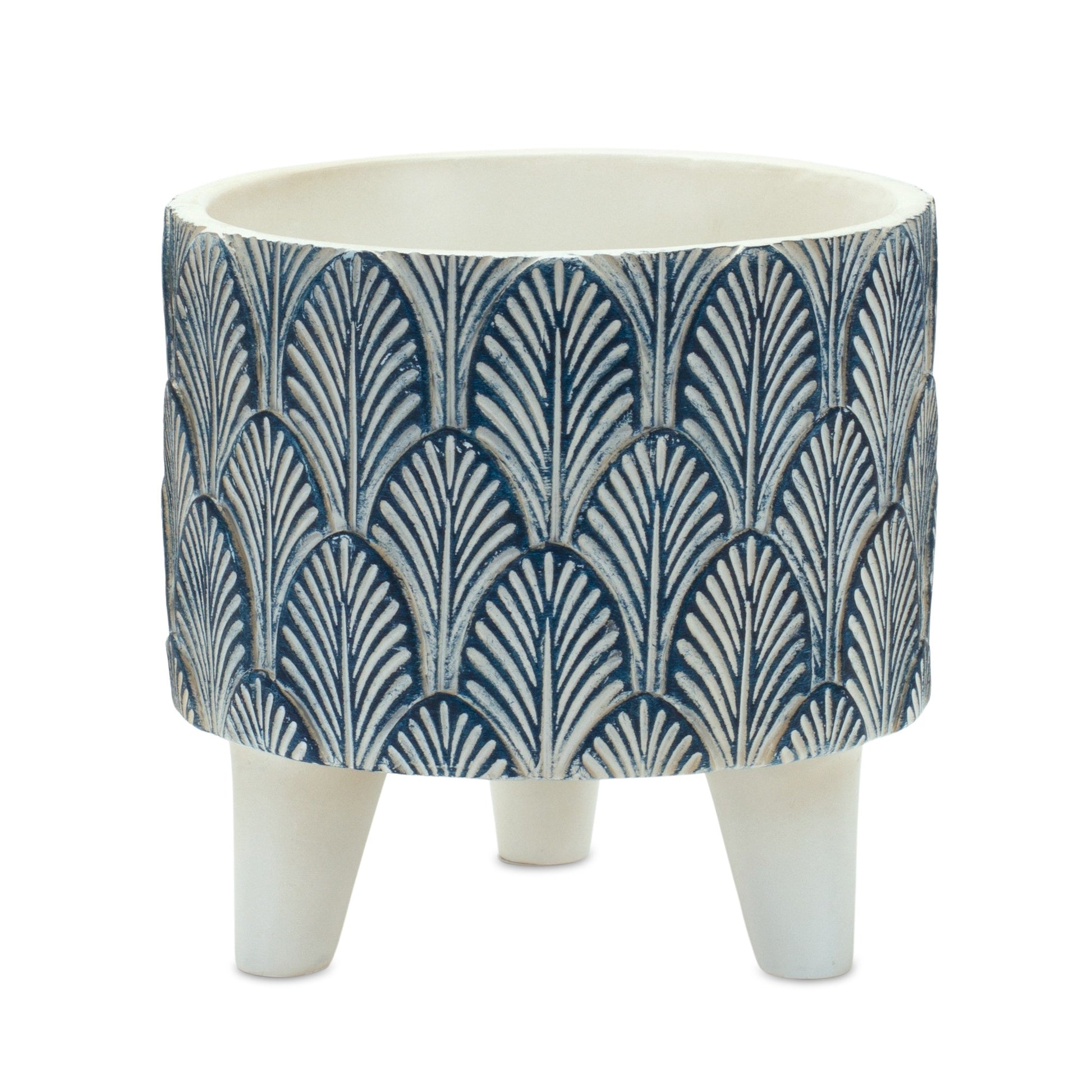 Set of Two Blue And White Polyresin Geometric Pot Planters-2