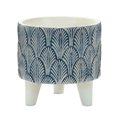 Set of Two Blue And White Polyresin Geometric Pot Planters-2