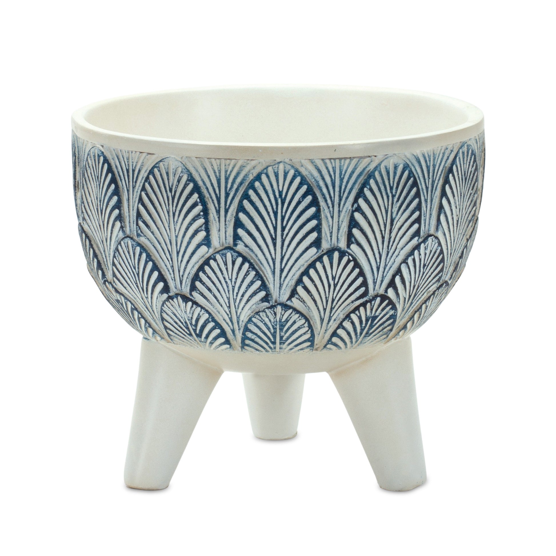 Set of Two Blue And White Polyresin Geometric Pot Planters-3