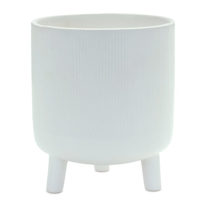 White Ceramic 7 Ounce Striped Footed Pot Planter-1