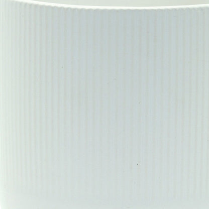 Set of Two White Ceramic Striped Footed Pot Planters-5