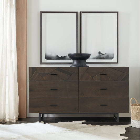 60" Dark Brown Solid Wood Six Drawer Double Dresser-5