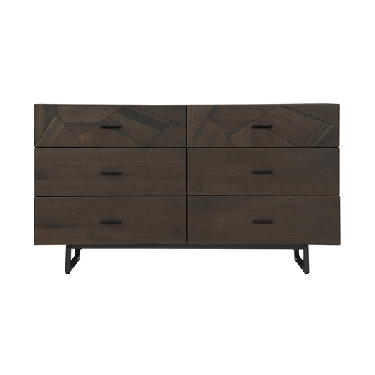 60" Dark Brown Solid Wood Six Drawer Double Dresser-1
