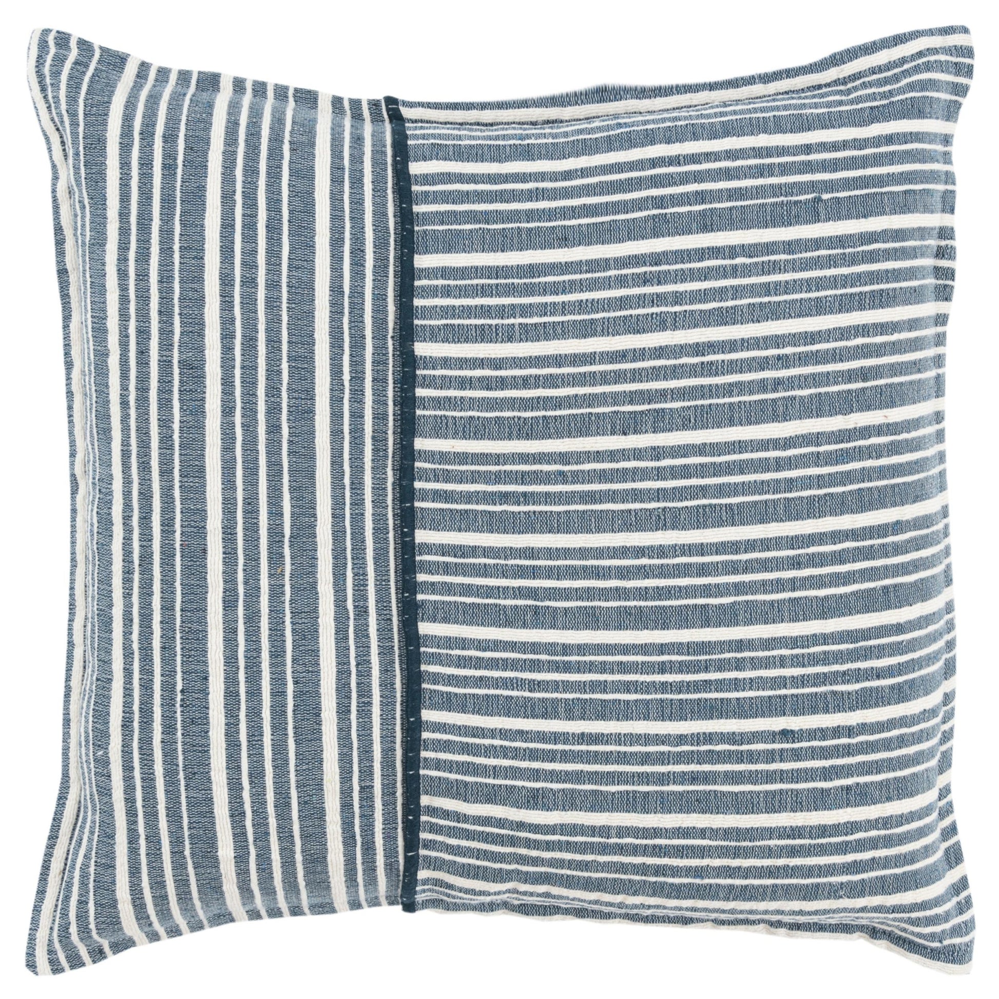 20" Blue and White Cotton Pillow With Embroidery Edges-0